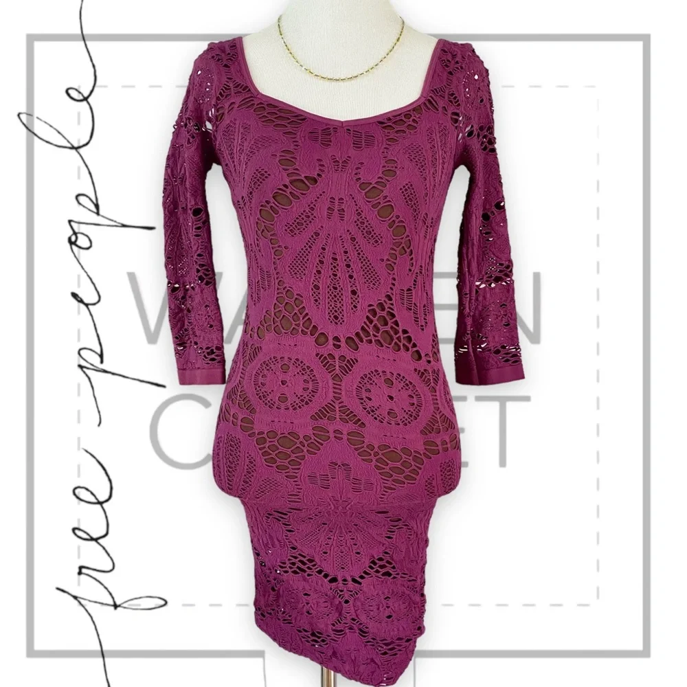 EUC Free People Medallion Crochet Lace Seamless Bodycon Dress, XS/S - Picture 3 of 13